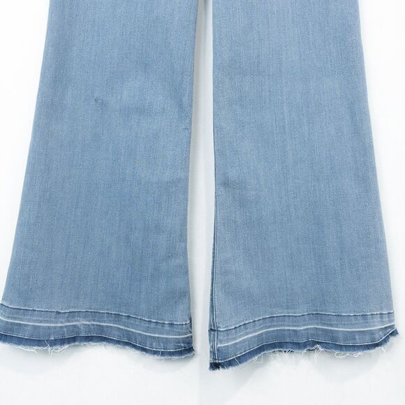 Express Mid Rise Wide Leg Flare Jeans Womens 6R Blue Raw Hem Boho Retro Hippie - Picture 14 of 16